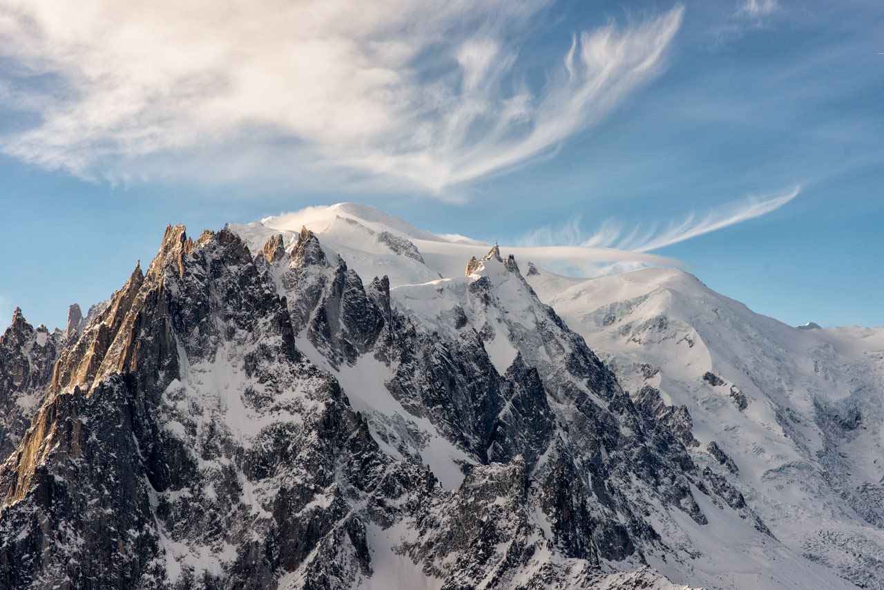 Mont Blanc massif with swirling clouds